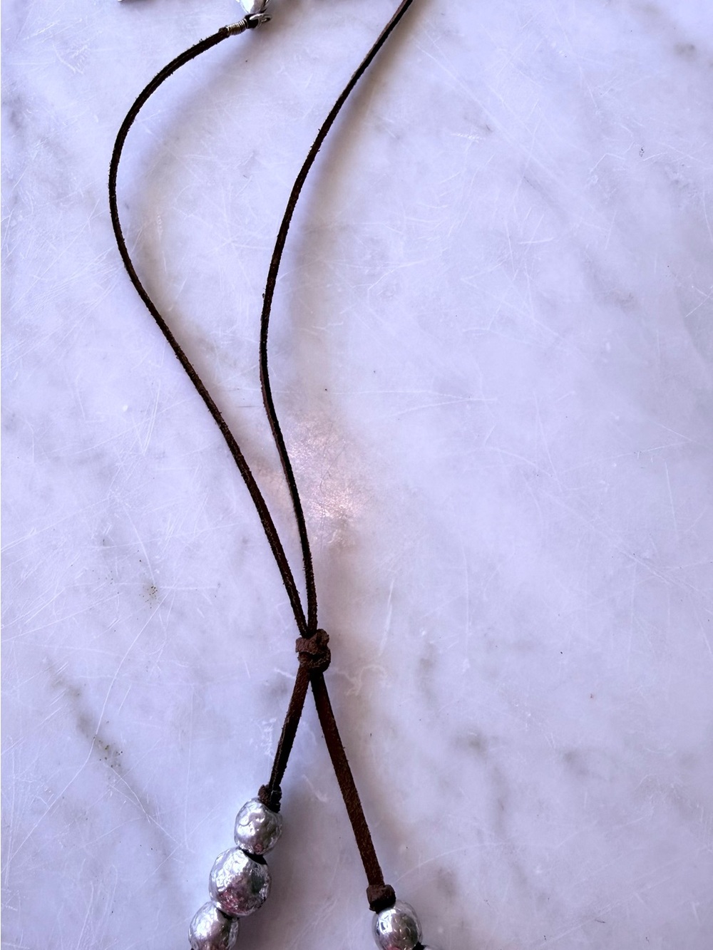 Robert Lee Morris SoHo Brown Suede Lariat Necklace with Silver Beads